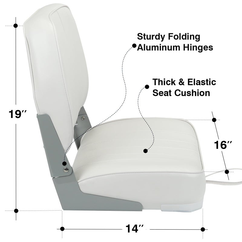Leader Accessories Deluxe Folding Marine Boat Seat (White) - Image 2